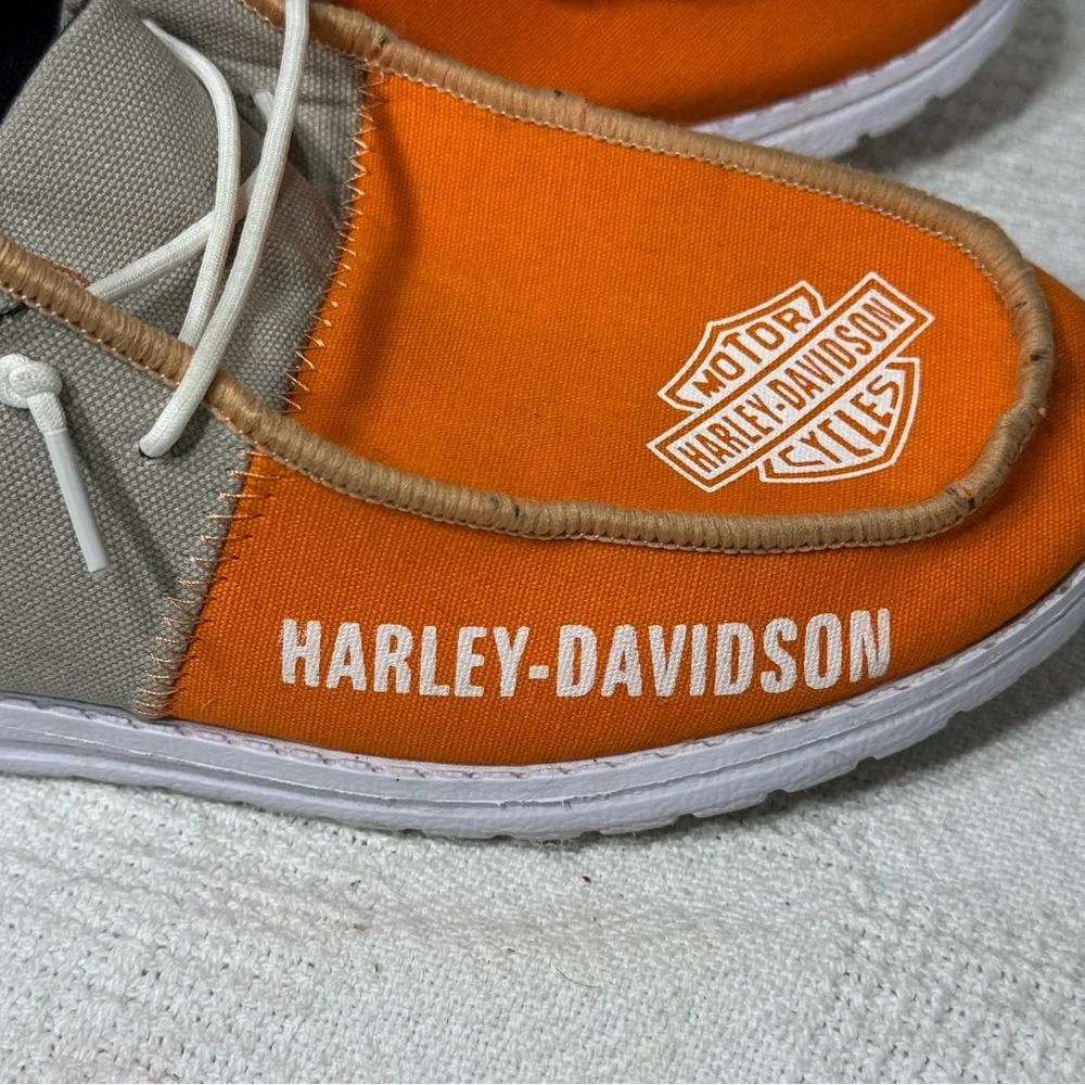 Hey‎ Dude Harley-Davidson Kids Sneakers in Orange and Black Size 4 Women 6